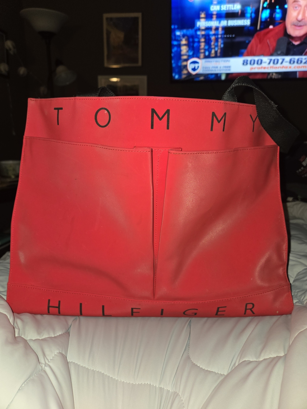 Tommy Hilfiger Red Canvas Tote Bag - Picture 5 of 6